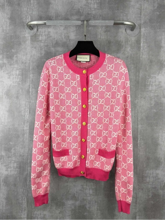 Gucci Sweaters - Authentic Gucci Pink GG Jacquard Knit Cardigan